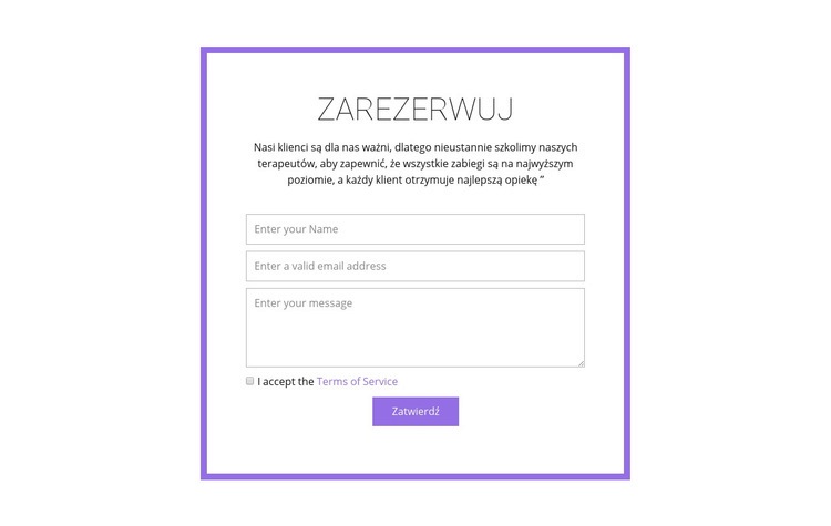 Rezerwacja z Szablony do tworzenia witryn internetowych