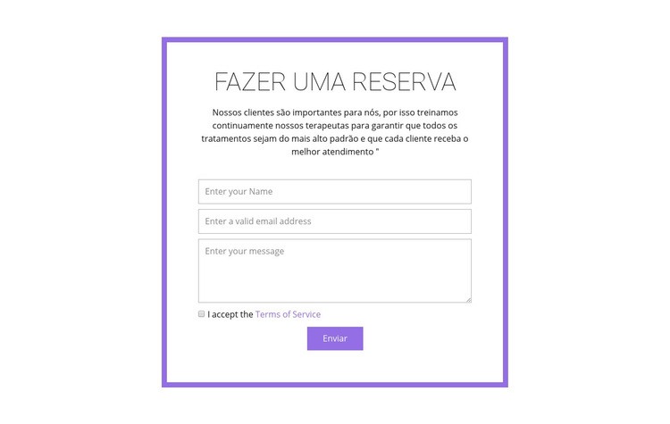 Formulário de reserva Design do site