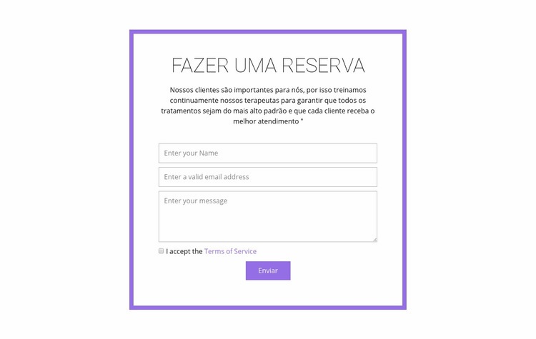 Formulário de reserva Landing Page