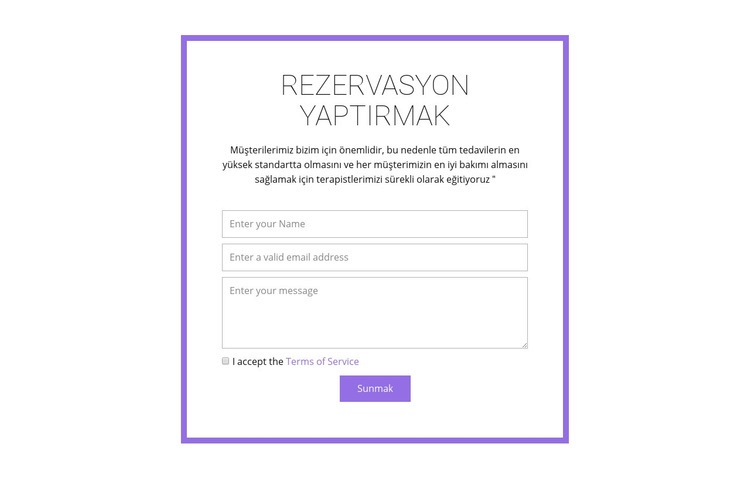 Rezervasyon formu Web Sitesi Mockup'ı