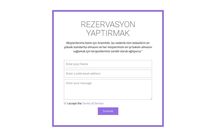 Rezervasyon formu Web Sitesi Oluşturucu Şablonları