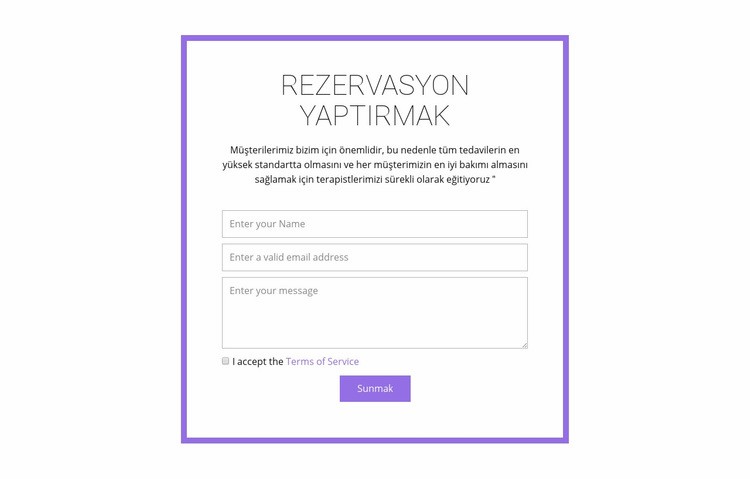 Rezervasyon formu Web sitesi tasarımı
