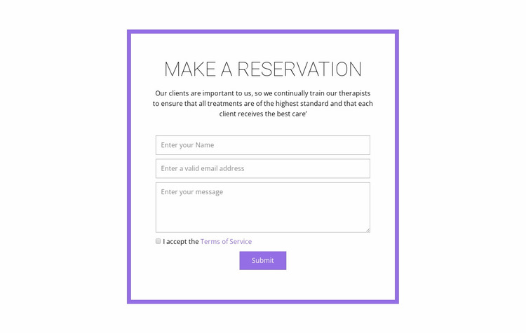 Reservation form  Website Mockup