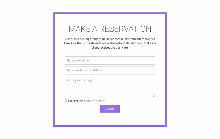 Reservation form  eCommerce Template