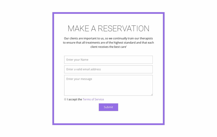 Reservation form  WordPress Website Builder