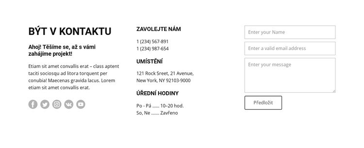 Otevírací doba a kontakty Šablona CSS