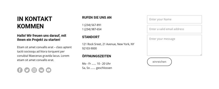 Öffnungszeiten und Kontakte HTML5-Vorlage