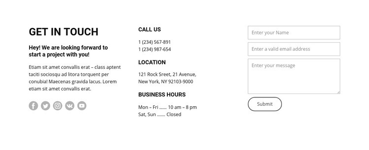 Opening hours and contacts Elementor Template Alternative