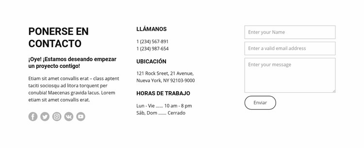 Horarios y contactos Diseño de páginas web