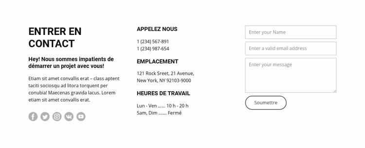 Heures d'ouverture et contacts Modèles de constructeur de sites Web