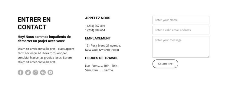 Heures d'ouverture et contacts Modèle HTML