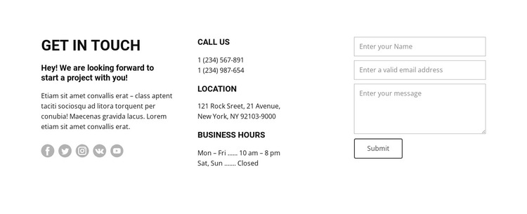 Opening hours and contacts HTML5 Template