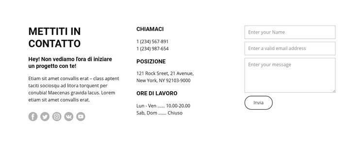 Orari di apertura e contatti Modello HTML