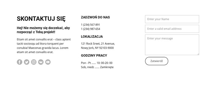 Godziny otwarcia i kontakty Szablon HTML