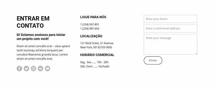 Horário de funcionamento e contatos Design do site