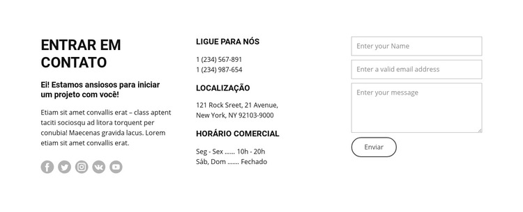 Horário de funcionamento e contatos Modelo de site