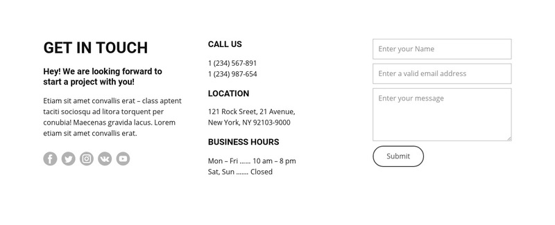 Opening hours and contacts Squarespace Template Alternative