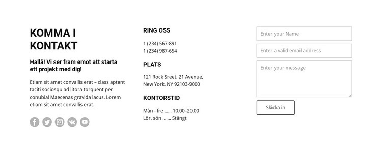 Öppettider och kontakter HTML-mall