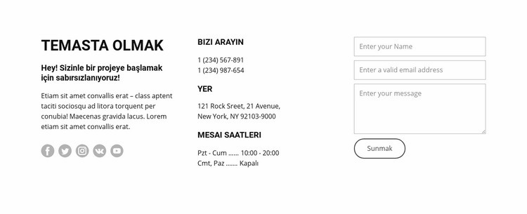Çalışma saatleri ve iletişim bilgileri Web sitesi tasarımı