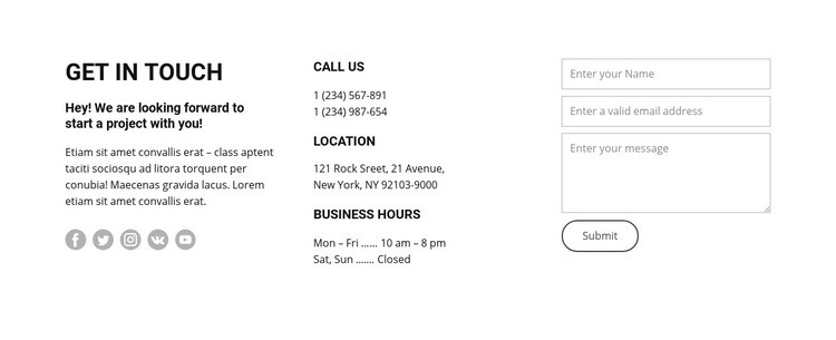 Opening hours and contacts Webflow Template Alternative