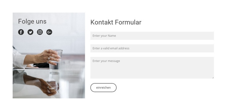 E-Mail oder folgen Sie uns Website Builder-Vorlagen