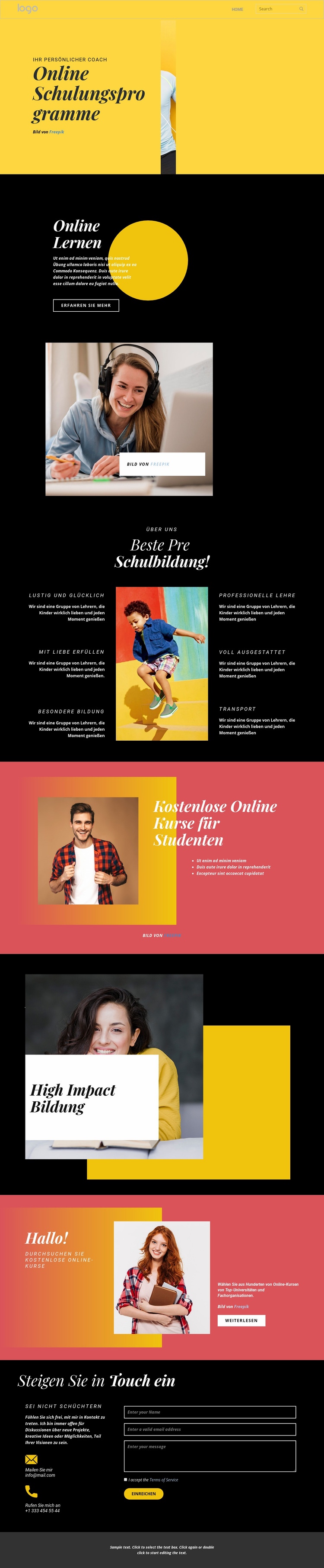 Gute Online-Ausbildung Landing Page