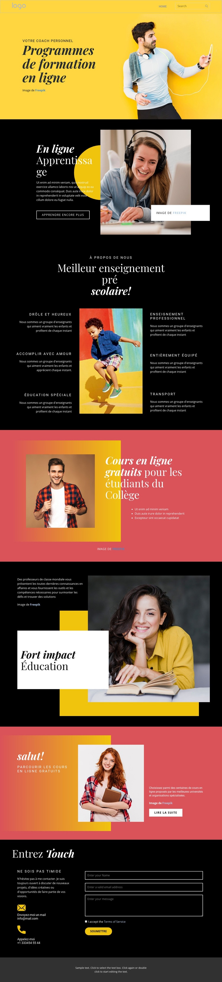 Bonne éducation en ligne Maquette de site Web