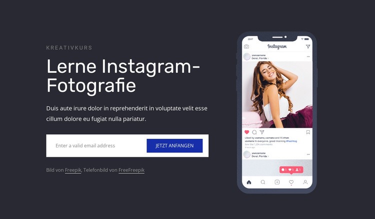 Instagram-Fotografie lernen Website-Modell