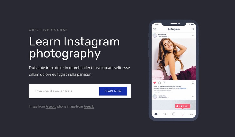 Learn instagram photography Homepage Design
