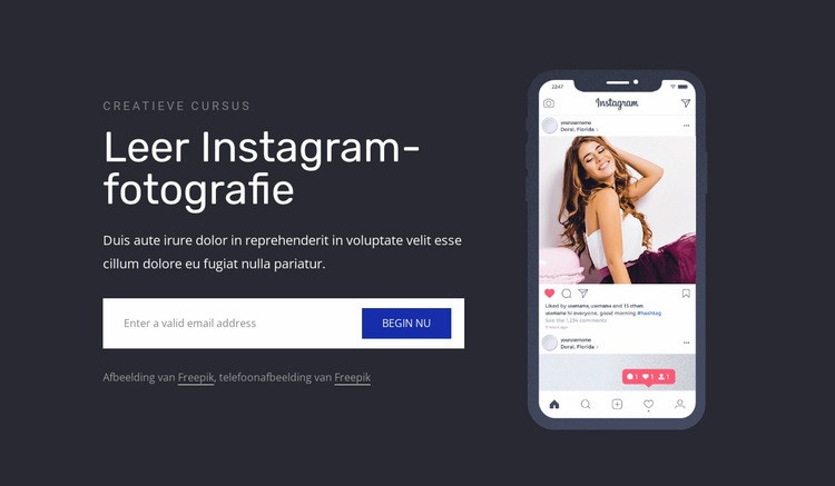 Leer instagramfotografie Website ontwerp