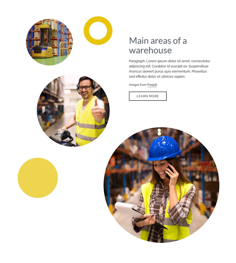 Main areas of a warehouse HTML Template