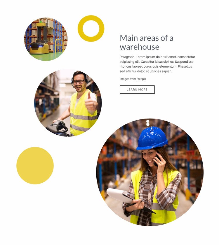 Main areas of a warehouse Website Builder Templates