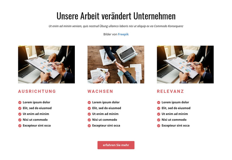 Unsere Arbeit verändert das Geschäft HTML-Vorlage