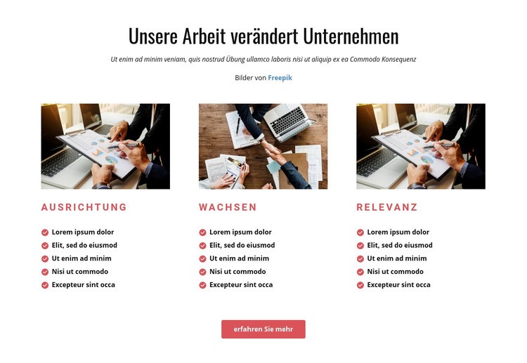 Unsere Arbeit verändert das Geschäft HTML Website Builder