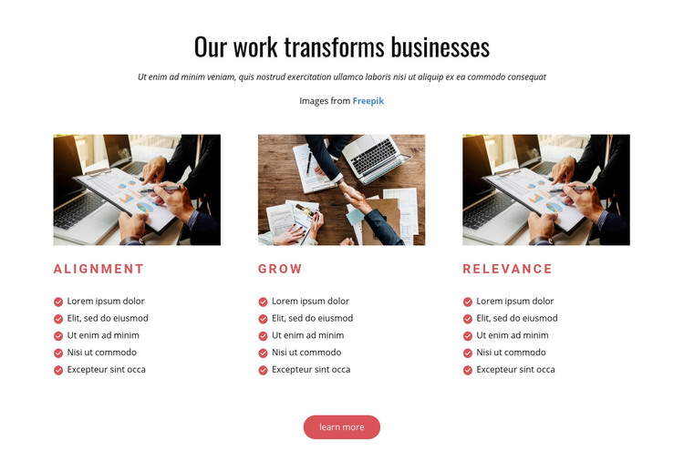 Our Work Transforms Business Homepage Design