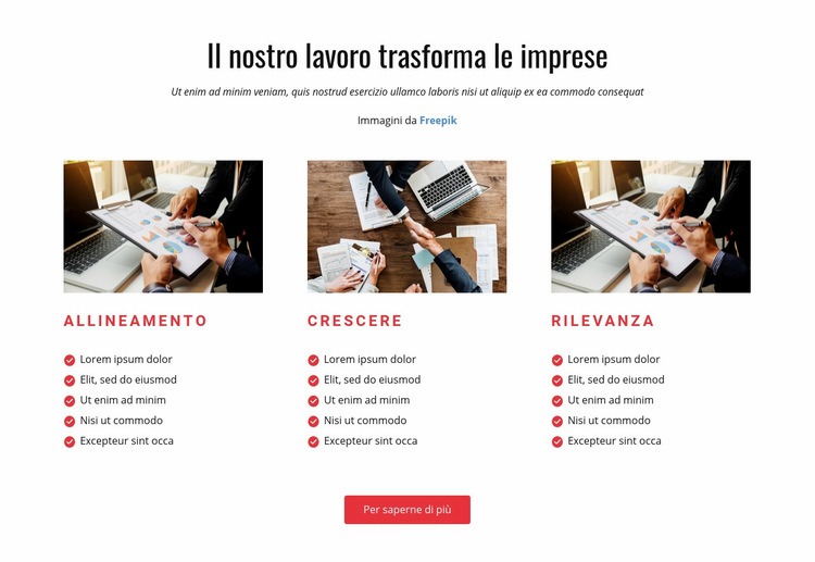 Il nostro lavoro trasforma il business Costruttore di siti web HTML