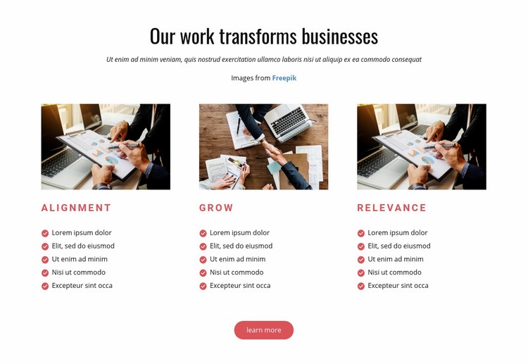 Our Work Transforms Business Webflow Template Alternative