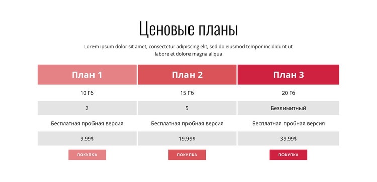 Ценовой план Целевая страница