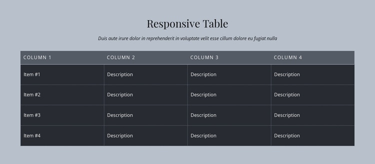 Responzivní tabulka Html Website Builder