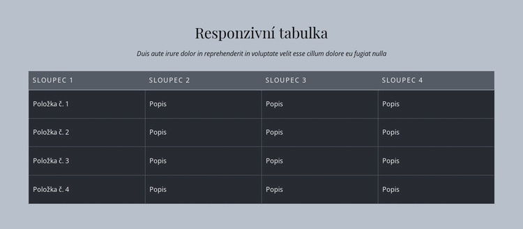 Responzivní tabulka Šablona