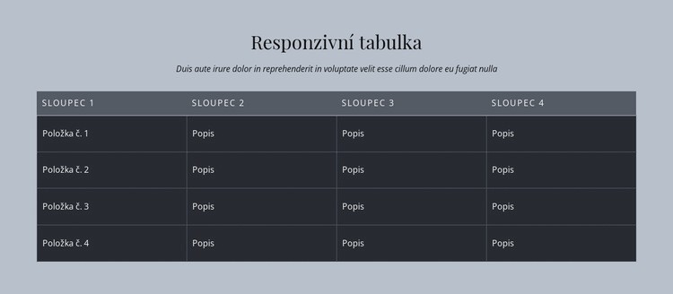 Responzivní tabulka Šablona webové stránky