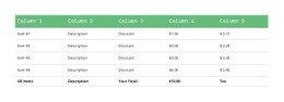 Classic Table With Green Header Template HTML CSS Responsive