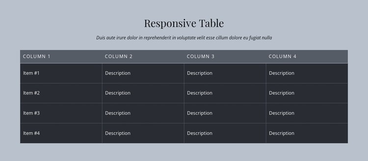 Responsive Table CSS Template