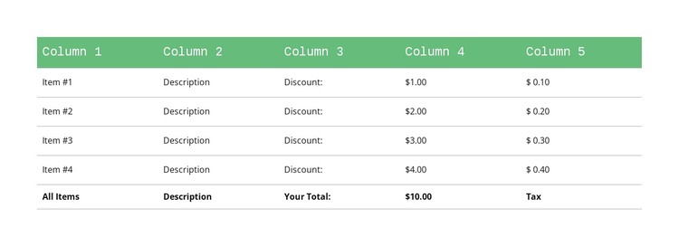 Classic table with green header CSS Template