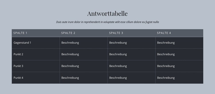 Antworttabelle HTML5-Vorlage