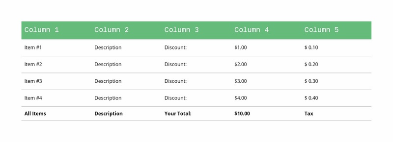 Classic table with green header Elementor Template Alternative