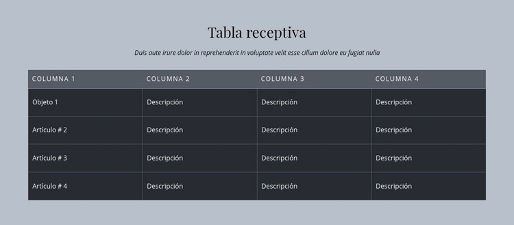 Tabla receptiva Plantillas de creación de sitios web