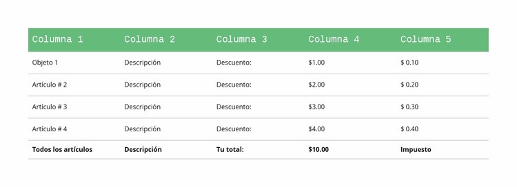 Mesa clásica con cabecera verde Diseño de páginas web