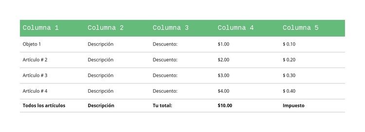 Mesa clásica con cabecera verde Página de destino