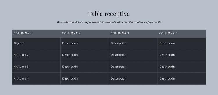 Tabla receptiva Plantilla HTML